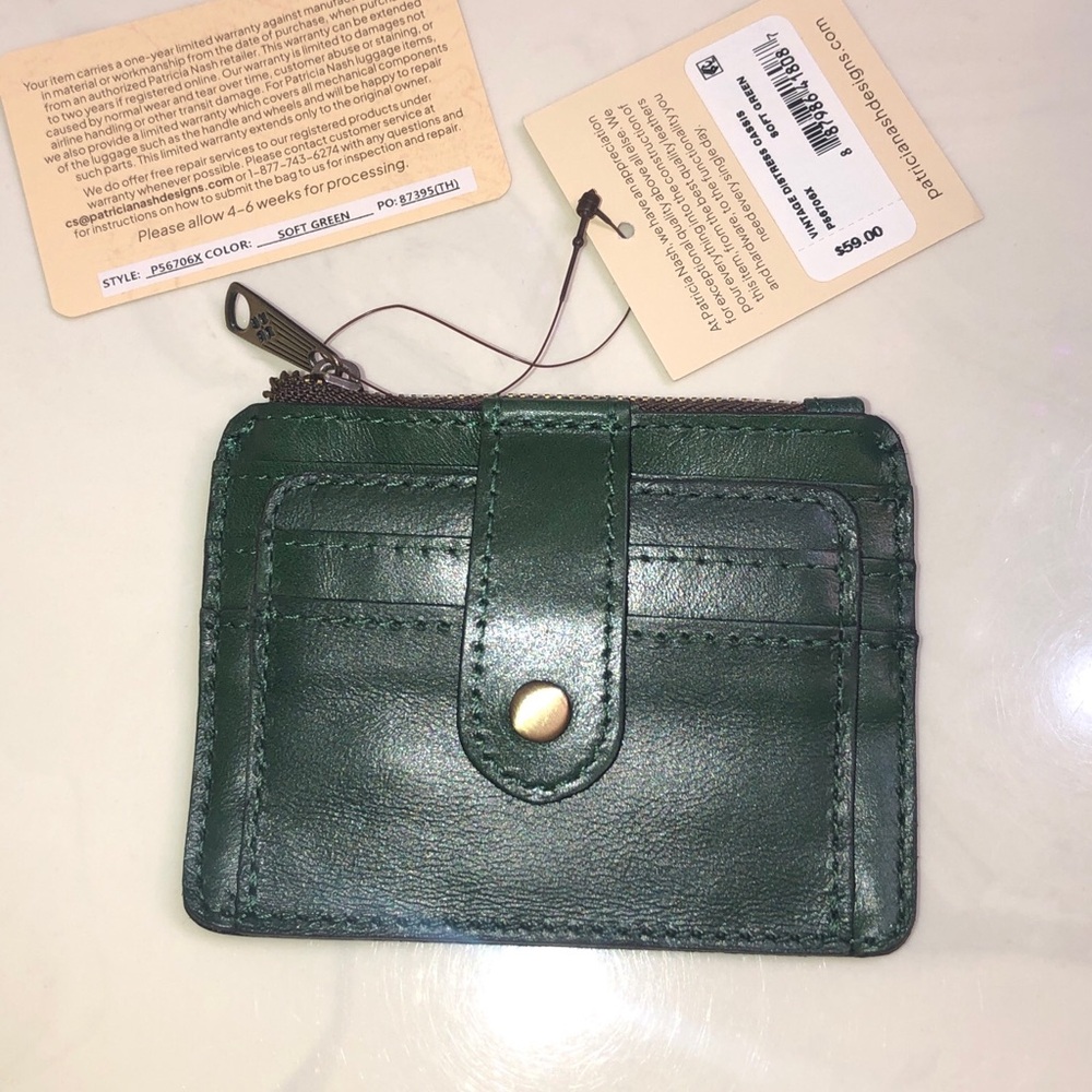 Patricia Nash Cassis Vintage Distressed Leather ID Wallet Color Soft Green NWT